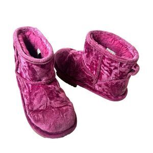 UGG Metallic Pink Faux Suede Winter Boots Little Girls 2 Faux Fur Lining Pull On